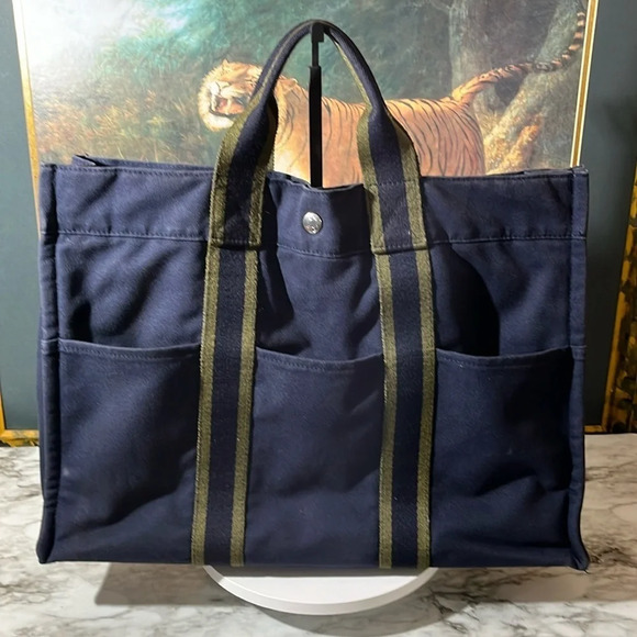 HERMES Fourre Tout MM Tote Bag Canvas Authentic Vintage. - Picture 1 of 12